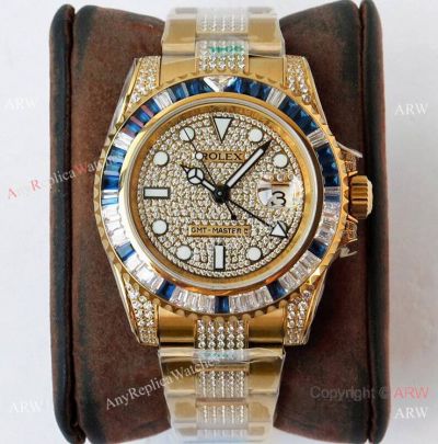 (ROF) Swiss Replica Rolex GMT-Master II Custom Watch Full Diamond Dial A2836 Movement